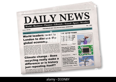 Maquette d'un journal quotidien sur un fond blanc. Banque D'Images