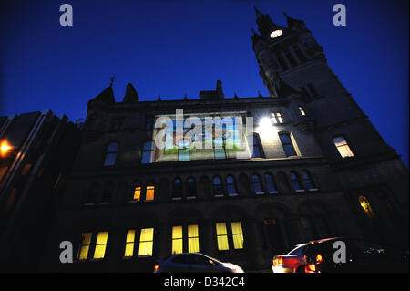 Maison de ville de La Ville d'Aberdeen avec artworks projetée à l'est dans le cadre du lancement de la "peintures" votre site montrant l'art public Banque D'Images