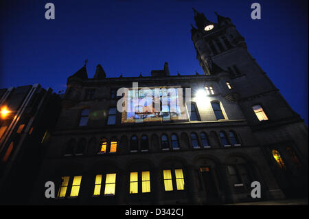 Maison de ville de La Ville d'Aberdeen avec artworks projetée à l'est dans le cadre du lancement de la "peintures" votre site montrant l'art public Banque D'Images