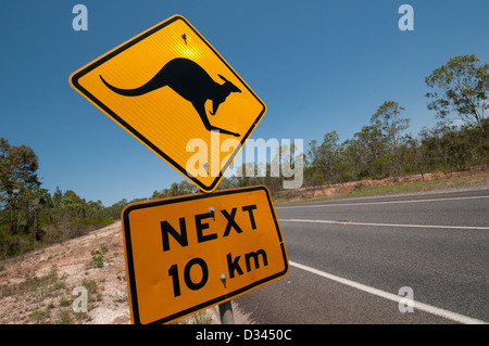 Panneau d'avertissement de kangourou en Australie Banque D'Images