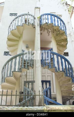 Maison Peranakan historique escalier derrière Banque D'Images