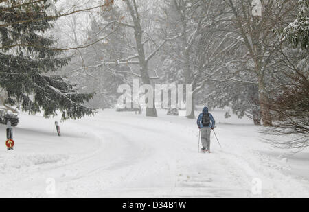 Toronto, Canada. 8 février 2013. Un homme en tirant parti de l'historique d'importantes chutes de neige et raquettes le long de la ligne de ceinture promenade découverte au cimetière Mount Pleasant, à Toronto le 8 février 2013. Credit : CharlineXia Ontario Canada Collection / Alamy Live News Banque D'Images