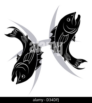 Illustration de poissons Les poissons Astrologie horoscope zodiac sign Banque D'Images