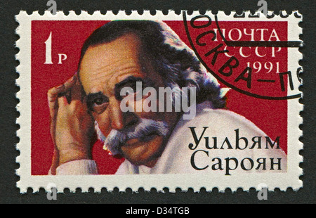 Urss - circa 1991 : timbre-poste imprimé en URSS dédié à William Saroyan (1908-1981), dramaturge et auteur arménienne américaine, vers 1991. Banque D'Images