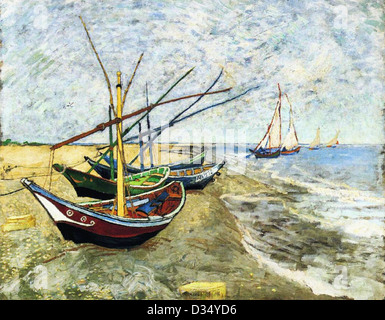  Barques Sur La Plage De Les Saintes Maries 1888 Artiste Vincent 