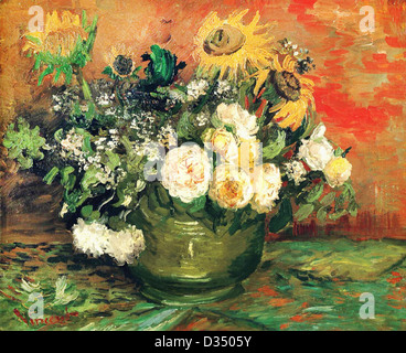 Vincent van Gogh, Nature morte avec Roses et tournesols. 1886. Le postimpressionnisme. Huile sur toile. Stadtische Kunsthalle de Mannheim Banque D'Images