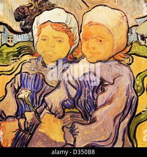 Vincent van Gogh, deux enfants. 1890. Cloisonnism. Huile sur toile. Lieu de Musée d'Orsay, Paris, France. Banque D'Images