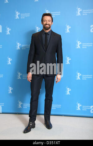 L'acteur Hugh Jackman pose à la photocall de "Les Miserables" durant le 63e Festival du Film de Berlin, aka Berlinale à l'hôtel Hyatt à Berlin, Allemagne, le 09 février 2013. Photo : Hubert Boesl Banque D'Images