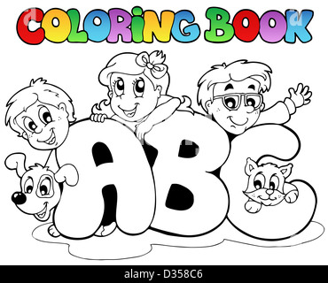 L'école livre à colorier les lettres ABC - illustration thématique. Banque D'Images