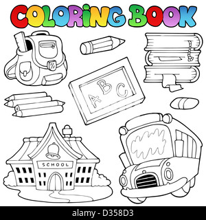 Collection de l'école livre à colorier 1 - illustration thématique. Banque D'Images