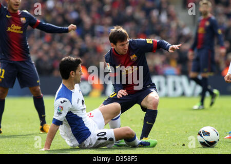 10.02.2013. Barcelone, Espagne.Leo Messi en action pendant le match de la Liga entre Barcelone et Getafe du Nou Camp. Banque D'Images