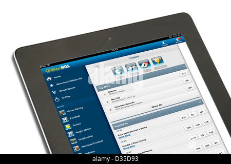 Avec les paris en ligne William Hill app sur un Apple iPad retina 4ème genration tablet computer Banque D'Images