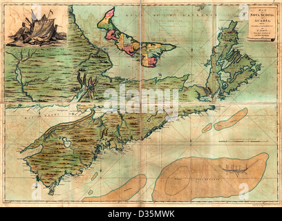 Carte de la Nouvelle-Écosse, ou l'Acadie ; avec les îles du Cap Breton et Saint John's, à partir de sondages, circa 1768 Banque D'Images