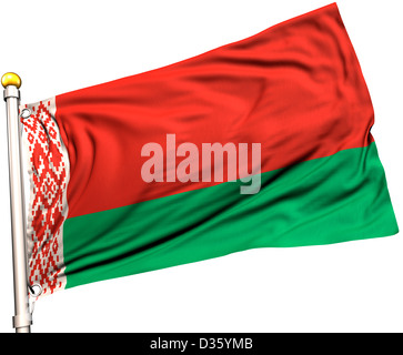 Le Bélarus drapeau sur un mât. Chemin de détourage inclus. La texture de la soie visible sur le drapeau à 100  %. Banque D'Images