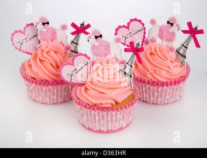 CUPCAKES PARISIEN ROSE Banque D'Images