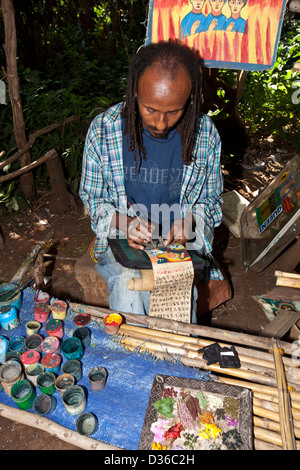 Artiste de l'Paintimg, Ura Kidane Mihret Photos Monastère, Lac Tana, Bahir Dar, Ethiopie Banque D'Images