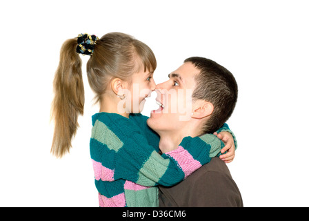 Le frère et la sœur embrasser Banque D'Images