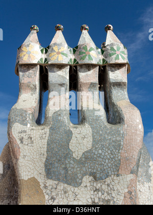 L'architecture du toit de la Casa Batlló, Antoni Gaudi, Barcelone Banque D'Images