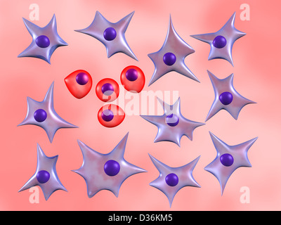 Illustration 3d avec différents types de cellules. L'image peut être utilisée pour l'illustration de cellules souches ou d'un cancer Banque D'Images