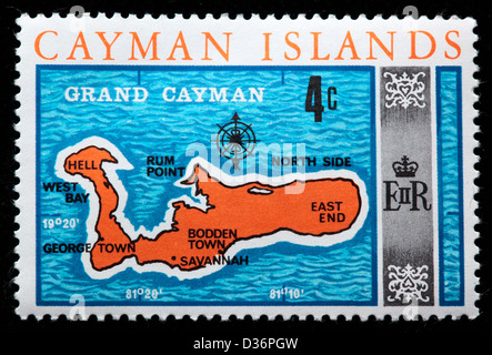 Grand Cayman carte, timbre-poste, les îles Caïmans, 1969 Banque D'Images