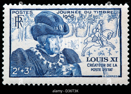 Le roi Louis XI, timbre-poste, France, 1945 Banque D'Images