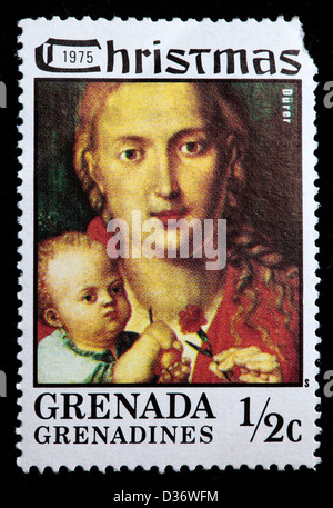 Vierge et l'enfant, tableau de Dürer, Noël, timbre-poste, Grenade Grenadines, 1975 Banque D'Images