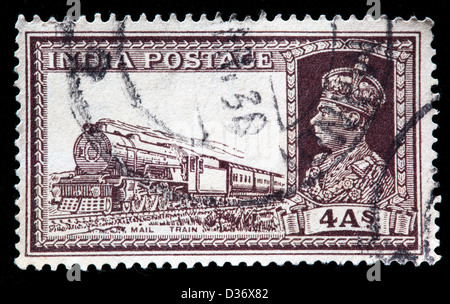 Train postal, timbre-poste, l'Inde, 1937 Banque D'Images