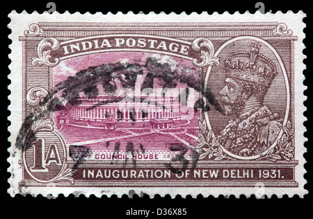 Le roi George V, Inauguration de New Delhi, la chambre du conseil, timbre-poste, l'Inde, 1931 Banque D'Images