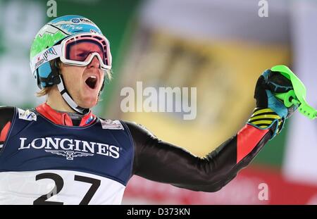 Schladming, Autriche, 11 février 2013. Ted Ligety d'entre nous réagit au cours de la deuxième exécution de la Men's super combiné à la descente des Championnats du Monde de Ski Alpin à Schladming, Autriche, 11 février 2013. Photo : Karl-Josef Opim/dpa. Dpa de crédit/Alamy Live News Banque D'Images