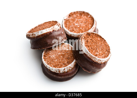 Moelleux au chocolat, dessert sur fond blanc Banque D'Images