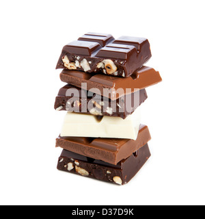 Tas de chocolat isolé sur fond blanc Banque D'Images