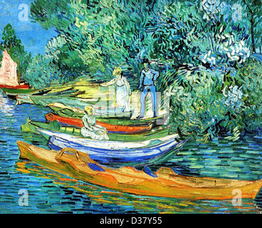 Vincent van Gogh, barques sur les rives de l'Oise. 1890. Le postimpressionnisme. Huile sur toile. Banque D'Images