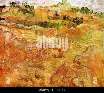 Vincent van Gogh, de champs de blé avec Auvers en arrière-plan. 1890. Le postimpressionnisme. Huile sur toile. Banque D'Images