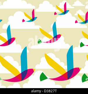 La transparence du printemps les oiseaux en plein vol modèle homogène. Couches de fichier vectoriel pour une manipulation facile et coloris. Banque D'Images