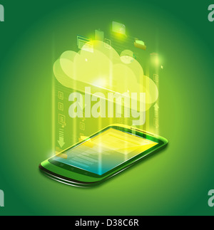 Image d'illustration de téléphone mobile représentant le cloud computing Banque D'Images