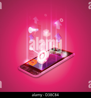 Image d'illustration de téléphone mobile qui représente des données financières Banque D'Images