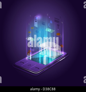 Image d'illustration de téléphone mobile représentant mobile banking Banque D'Images