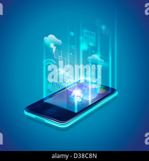 Image d'illustration de téléphone mobile représentant Actualités et météo Banque D'Images