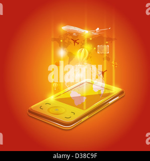 Image d'illustration de l'application de voyage représentant téléphone mobile Banque D'Images