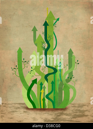 Image d'illustration des flèches vertes représentant la croissance de l'entreprise Banque D'Images