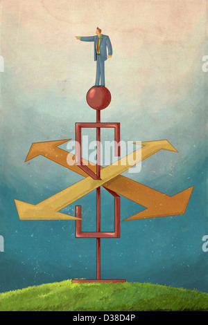 Image d'illustration portrait haut de girouette en forme de dollar représentant le chemin de la réussite Banque D'Images