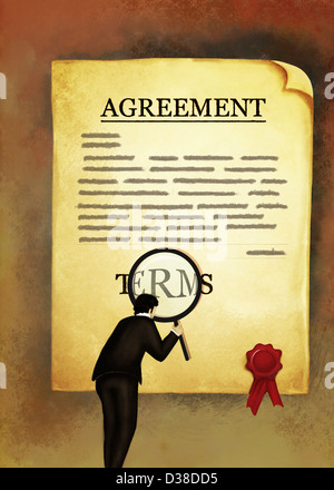 Image d'illustration avec loupe de lecture d'un accord Banque D'Images