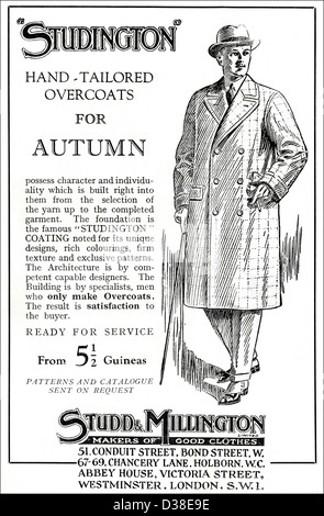 Vintage des années 1920 Publicité imprimée à partir de l'anglais country gentleman's newspaper advertising main manteaux sur mesure par Studd & Millington de Londres Banque D'Images