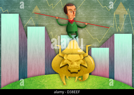 Image d'illustration sur lui-même l'équilibre entre bénéfices représentant bull en marché haussier Banque D'Images