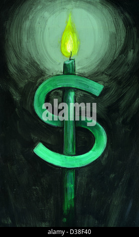 Image d'illustration de green dollar et bougie allumée Banque D'Images