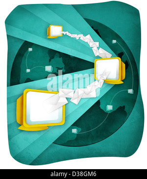 E-mails les transferts d'un ordinateur à un autre ordinateur Banque D'Images