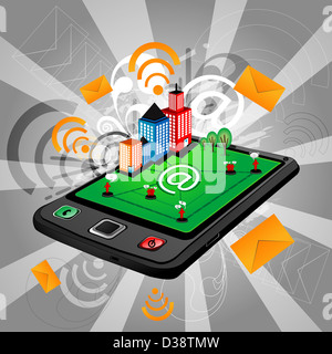 Représentation d'illustration montrant l'utilisation d'un téléphone mobile pour accéder aux e-mails Banque D'Images