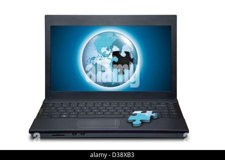 Puzzle World sur l'ordinateur portable Banque D'Images