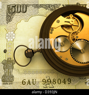 Montre de poche sur cinq cents Indiens rupee remarque Banque D'Images