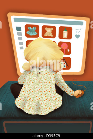 Illustration de kid shopping online Banque D'Images